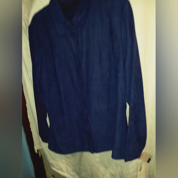 Lemon Grass XL Button Blouse Blúe-geen With Gold Buttons Shirt NWT - Picture 2 of 9